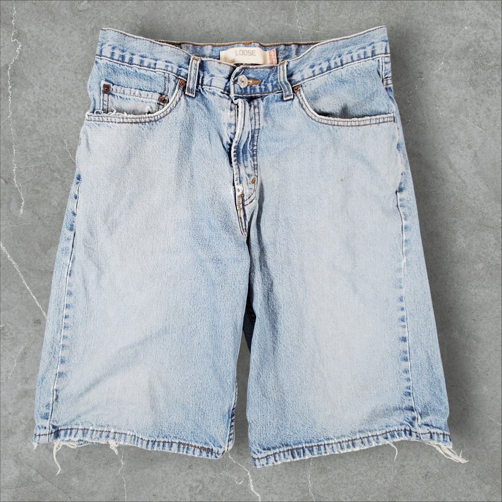 Levis 569 Loose Fit Denim Shorts Men 32 Light Wash Baggy Frayed Skate Grunge Y2K